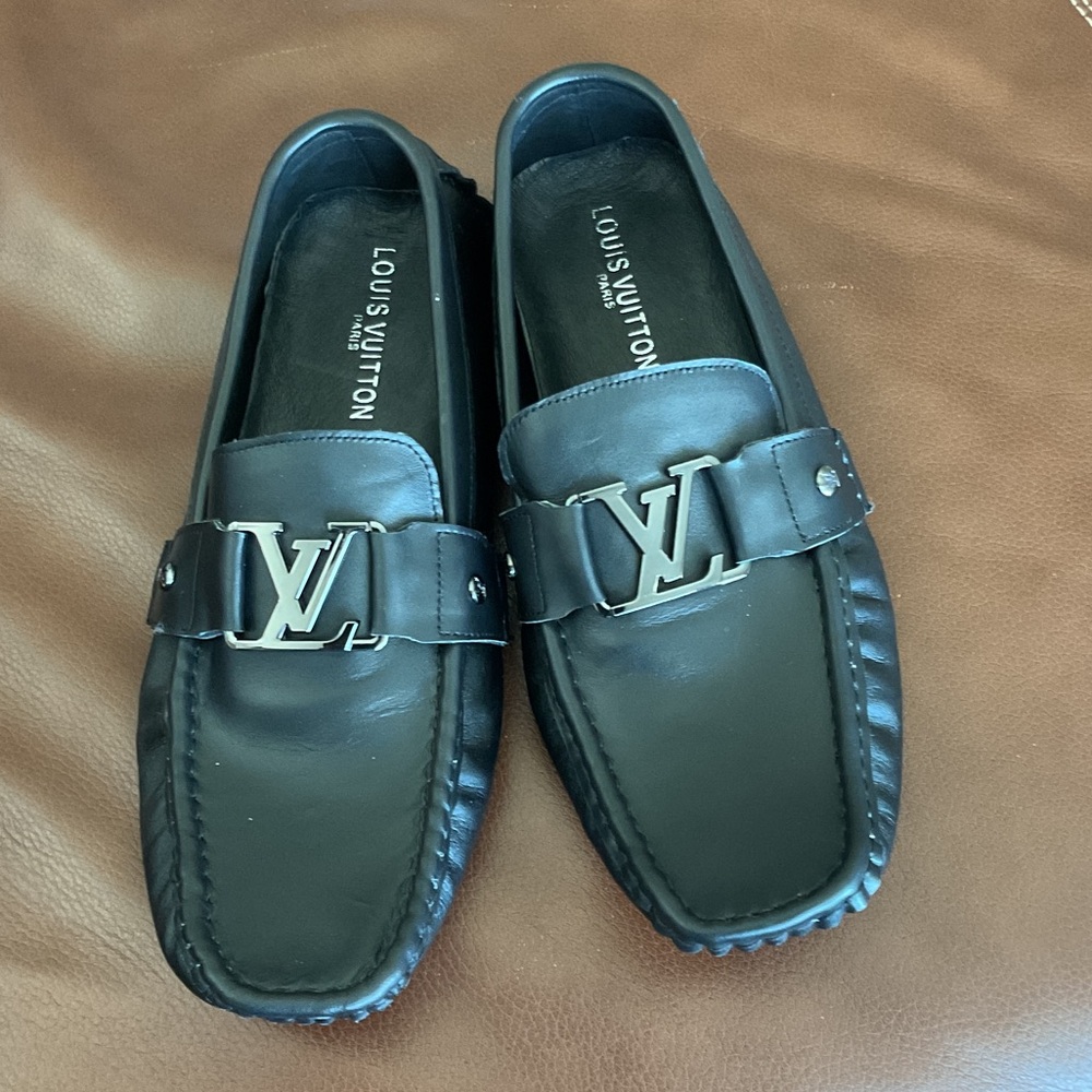 Louis Vuitton Black Leather Slip-On Loafers